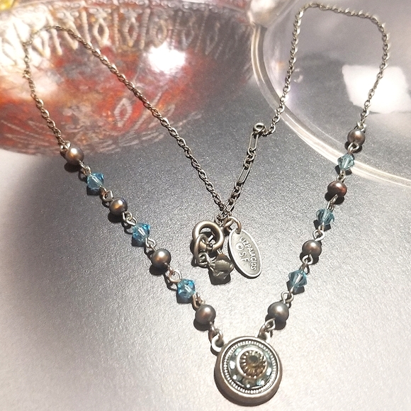 VTG Designer signed Liz Paiacios Blue Swarovski Crystal Necklace - Picture 4 of 5